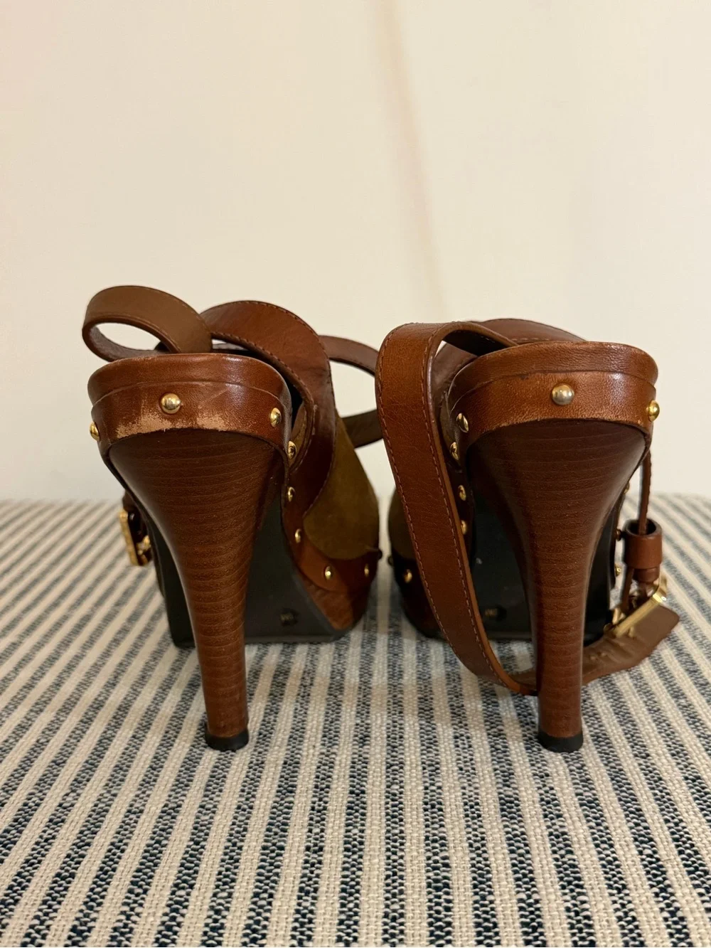 Tory Burch Brown Suede & Leather High Heel Clog Mules